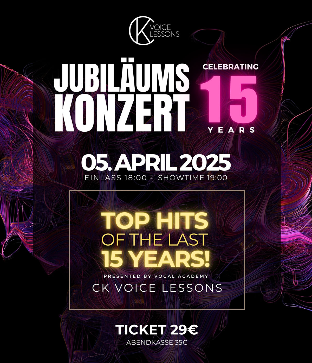 15 Jahre CK Voice Lessons – Das Jubiläumskonzert, das du nicht verpassen darfst! 🎤✨