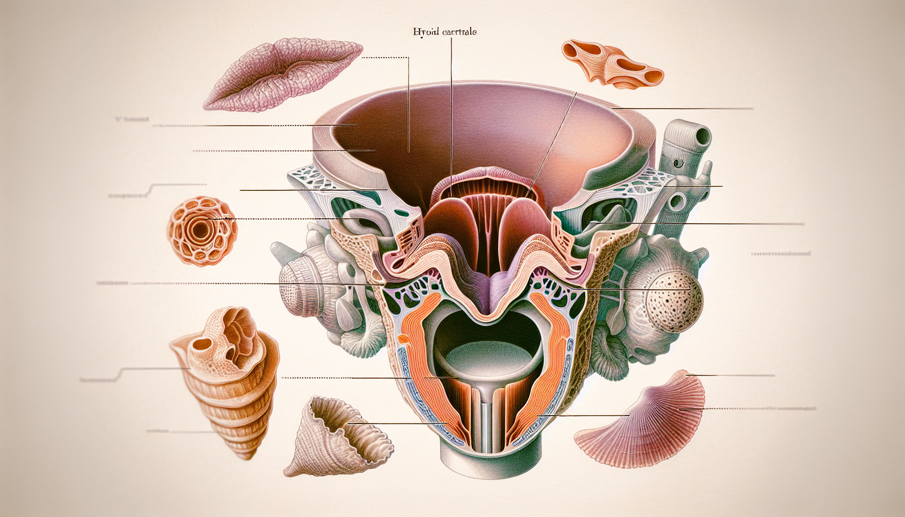 Anatomische Darstellung der Kopfstimme mit Fokus auf die Stimmbänder