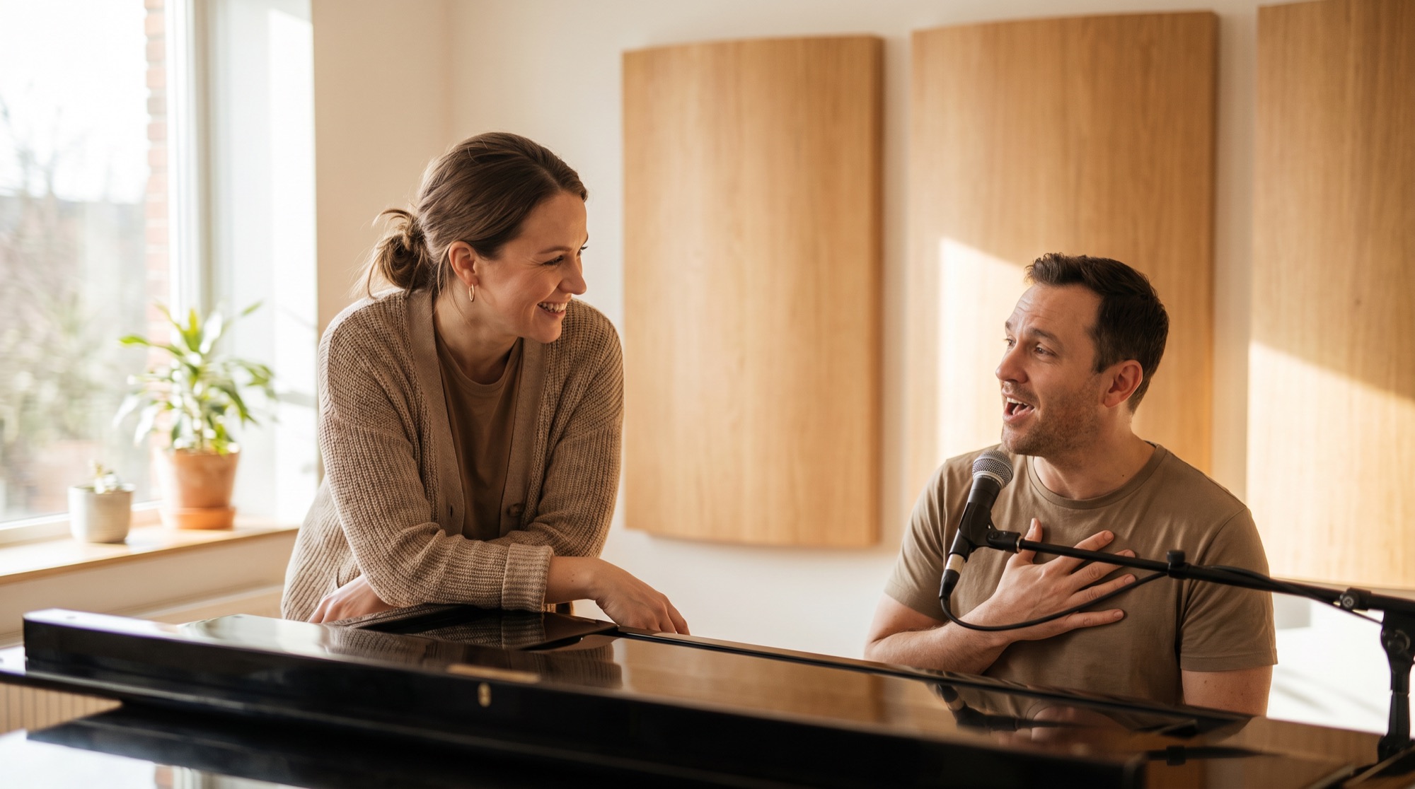 Vocal Coach und Schüler bei einer Probestunde am Klavier